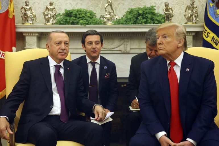 Erdogan - Trump meeting in Washington- - WASHINGTON, USA - NOVEMBER 13: President of Turkey Recep Tayyip Erdogan (L) meets US President Donald Trump (R) at the White House in Washington, United States on November 13, 2019.