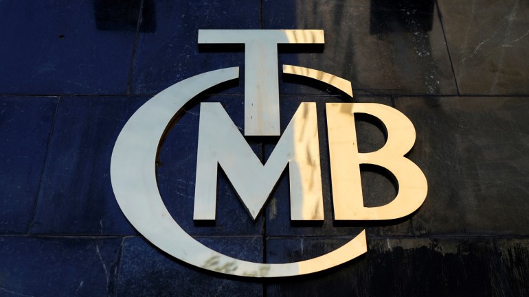 A logo of Turkey's Central Bank (TCMB) is pictured at the entrance of the bank's headquarters in Ankara, Turkey April 19, 2015. REUTERS/Umit Bektas