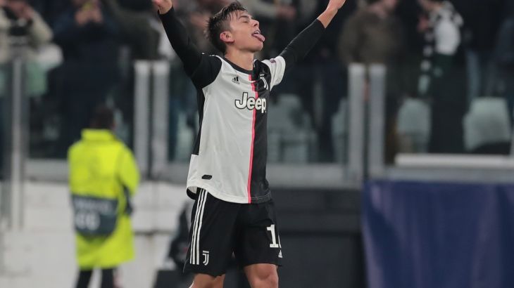 TURIN, ITALY - NOVEMBER 26: Paulo Dybala of Juventus celebrates after scoring the opening goal during the UEFA Champions League group D match between Juventus and Atletico Madrid at Allianz Stadium on November 26, 2019 in Turin, Italy. (Photo by Emilio Andreoli/Getty Images)