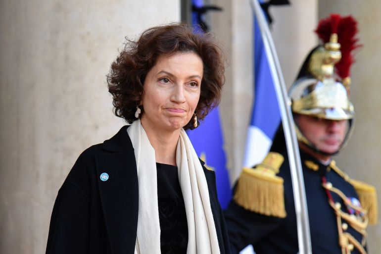 Heads of State and Government at Elysee Palace after the tribute- - PARIS, FRANCE - SEPTEMBER 30: President of UNESCO, Audrey Azoulay leaves the Elysee Palace after the tribute for former French President Jacques Chirac, at the Elysee Palace in Paris, France, on September, 30 2019. A funeral ceremony was held in the French capital Paris on Monday for former President Jacques Chirac, who died on Thursday at the age of 86.