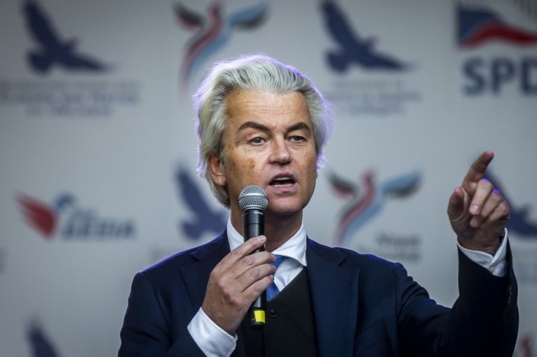 PRAGUE, CZECH REPUBLIC - APRIL 25: Leader of Dutch Party for Freedom (PVV) Geert Wilders during a meeting of populist far-right party leaders in Wenceslas Square on April 25, 2019 in Prague, Czech Republic. The Czech Freedom and Direct Democracy party (SPD), a member party of The Movement for a Europe of Nations and Freedom in the European Parliament, is set to officially launch its EU election campaign ahead of next month’s European elections. (Photo by Gabriel Kuchta/Getty Images)