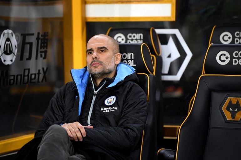 WOLVERHAMPTON, ENGLAND - DECEMBER 27: Pep Guardiola, Manager of Manchester City p the Premier League match between Wolverhampton Wanderers and Manchester City at Molineux on December 27, 2019 in Wolverhampton, United Kingdom. (Photo by Shaun Botterill/Getty Images)