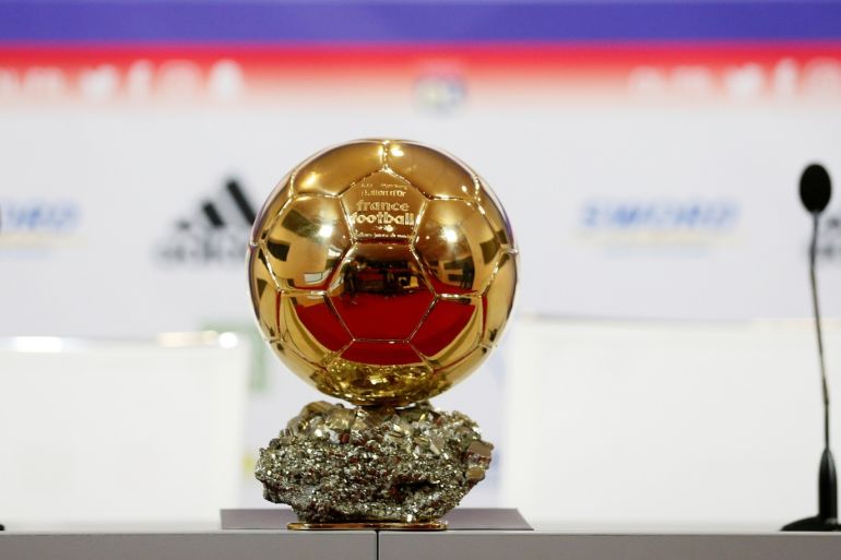 Soccer Football - Ada Hegerberg Press Conference - Groupama OL Training Center, Lyon, France - December 4, 2018 General view of the Ballon d'Or trophy before the press conference REUTERS/Emmanuel Foudrot