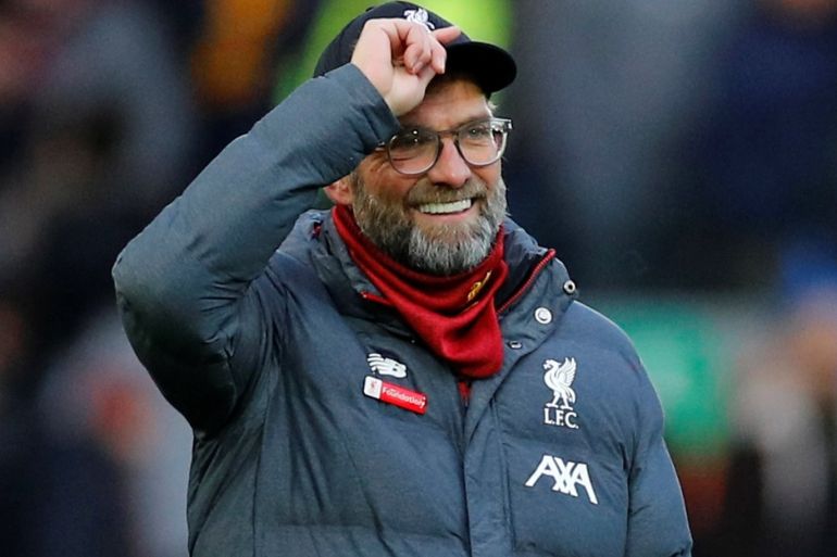 Soccer Football - Premier League - Liverpool v Watford - Anfield, Liverpool, Britain - December 14, 2019 Liverpool manager Juergen Klopp celebrates after the match REUTERS/Phil Noble EDITORIAL USE ONLY. No use with unauthorized audio, video, data, fixture lists, club/league logos or