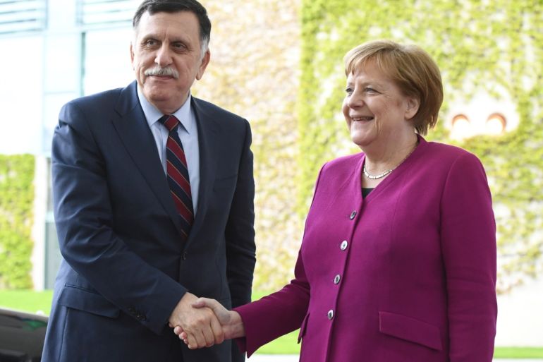German Chancellor Angela Merkel receives Libyan Prime Minister Fayez al-Sarraj at the Chancellery in Berlin, Germany, May 7, 2019. REUTERS/Annegret Hilse