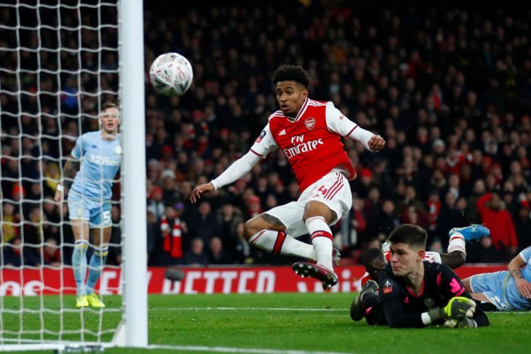 Soccer Football - FA Cup - Third Round - Arsenal v Leeds United - Emirates Stadium, London, Britain - January 6, 2020 Arsenal's Reiss Nelson scores their first goal REUTERS/Eddie Keogh