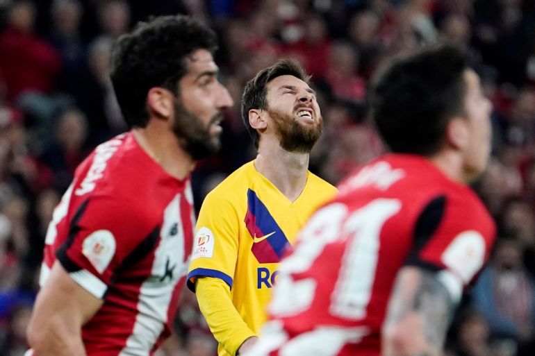 Soccer Football - Copa del Rey - Athletic Bilbao v FC Barcelona - San Mames, Bilbao, Spain - February 6, 2019 FC Barcelona's Lionel Messi reacts REUTERS/Vincent West