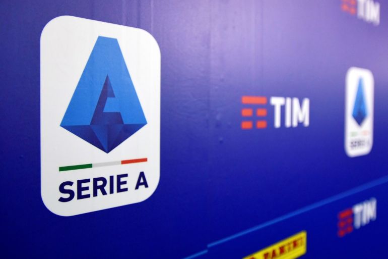 A logo of Italy's Lega Serie A is seen in Milan, Italy, December 17, 2019. REUTERS/Flavio Lo Scalzo