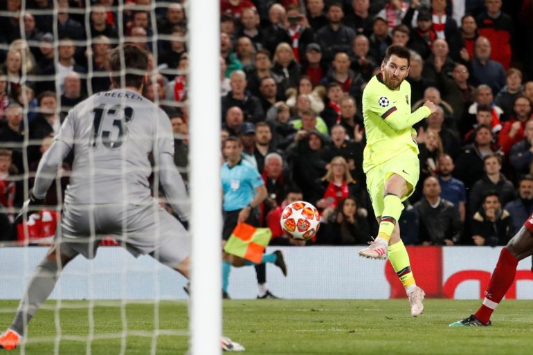 Soccer Football - Champions League Semi Final Second Leg - Liverpool v FC Barcelona - Anfield, Liverpool, Britain - May 7, 2019 Barcelona's Lionel Messi shoots at goal Action Images via Reuters/Carl Recine