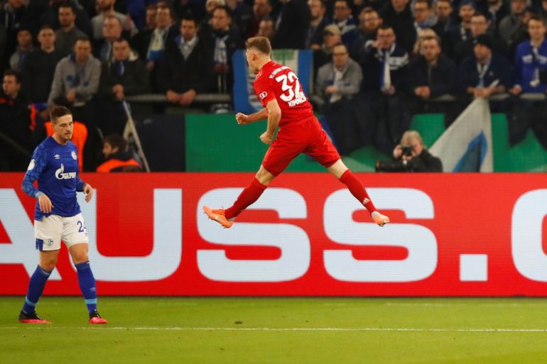 Soccer Football - DFB Cup - Schalke 04 v Bayern Munich - Veltins-Arena, Gelsenkirchen, Germany - March 3, 2020 Bayern Munich's Joshua Kimmich celebrates scoring their first goal REUTERS/Wolfgang Rattay DFL regulations prohibit any use of photographs as image sequences and/or quasi-video
