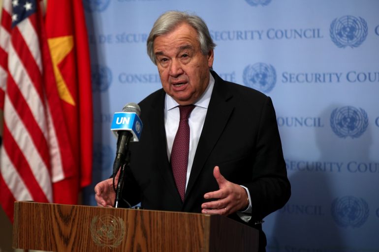 Antonio Guterres speaks on the situation in Syria- - NEW YORK, USA - FEBRUARY 28: Secretary General of United Nations Antonio Guterres held a press conference on the situation in Syria and about the coronavirus situation that spreading globally at the United Nations in New York, United States on February 28, 2020.