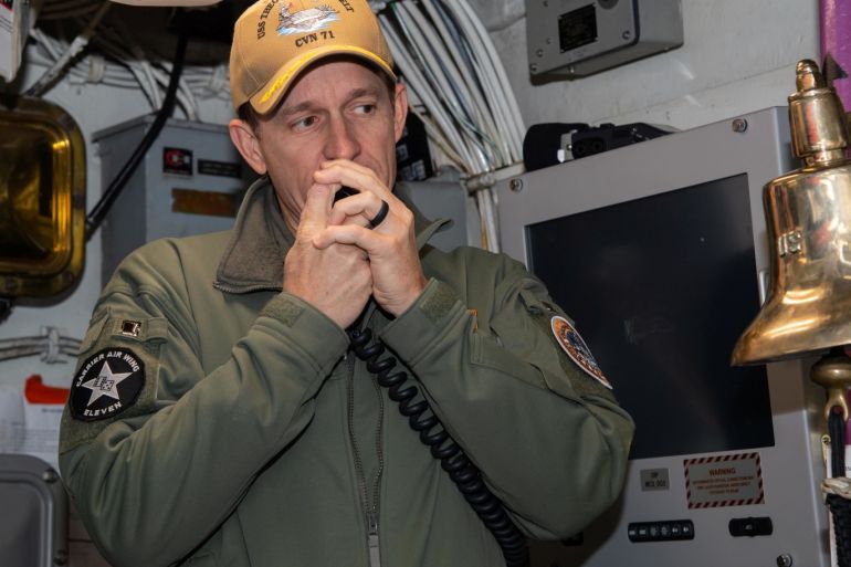 Captain Brett Crozier, commanding officer of the U.S. Navy aircraft carrier USS Theodore Roosevelt, addresses the crew in San Diego, California, U.S. January 17, 2020. Picture taken January 17, 2020. U.S. Navy/Mass Communication Specialist Seaman Alexander Williams/Handout via REUTERS. THIS IMAGE HAS BEEN SUPPLIED BY A THIRD PARTY.