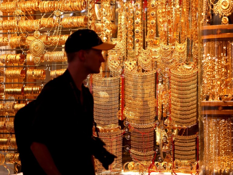 DUBAI, UNITED ARAB EMIRATES - SEPTEMBER 25: Visitors are pictured at the Dubai Gold Souk on September 25, 2014 in Dubai, United Arab Emirates. (Photo by Warren Little/Getty Images)