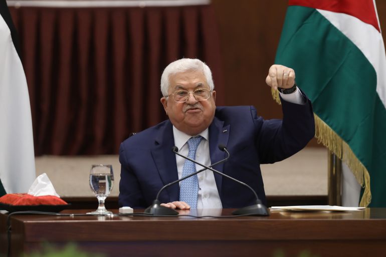 Palestinian President Abbas delivers a speech in Ramallah