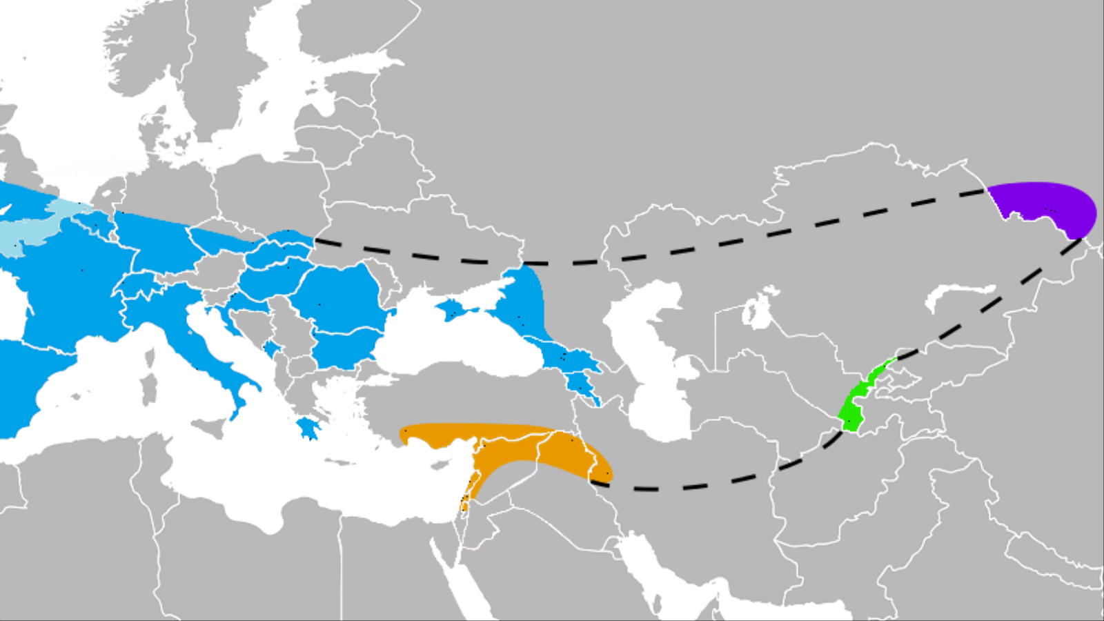 ‪انتشر النياندرتال في شريط جغرافي طويل يمتد من جنوب أوروبا حتى وسط آسيا (ويكيبيديا)‬ انتشر النياندرتال في شريط جغرافي طويل يمتد من جنوب أوروبا حتى وسط آسيا (ويكيبيديا) 