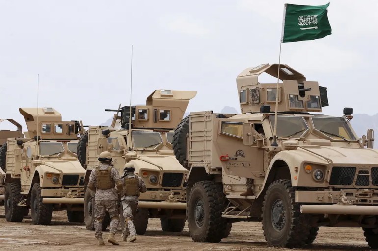 Saudi troops at their base in Yemen's
