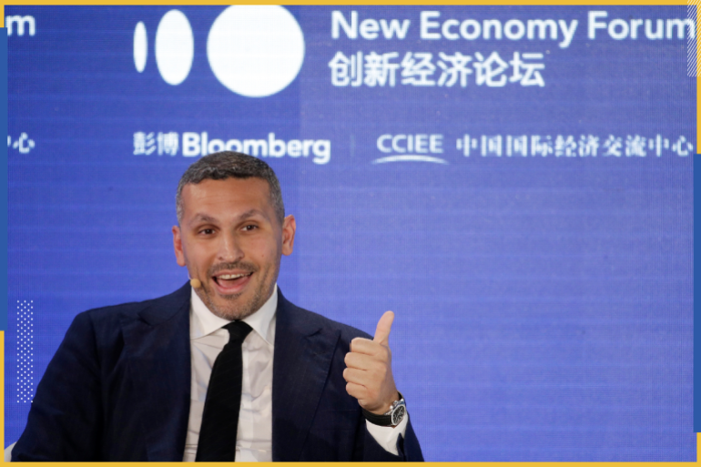 Khaldoon Khalifa Al Mubarak, group chief executive officer of Mubadala Investment Company, speaks at the 2019 New Economy Forum in Beijing, China November 21, 2019. REUTERS/Jason Lee