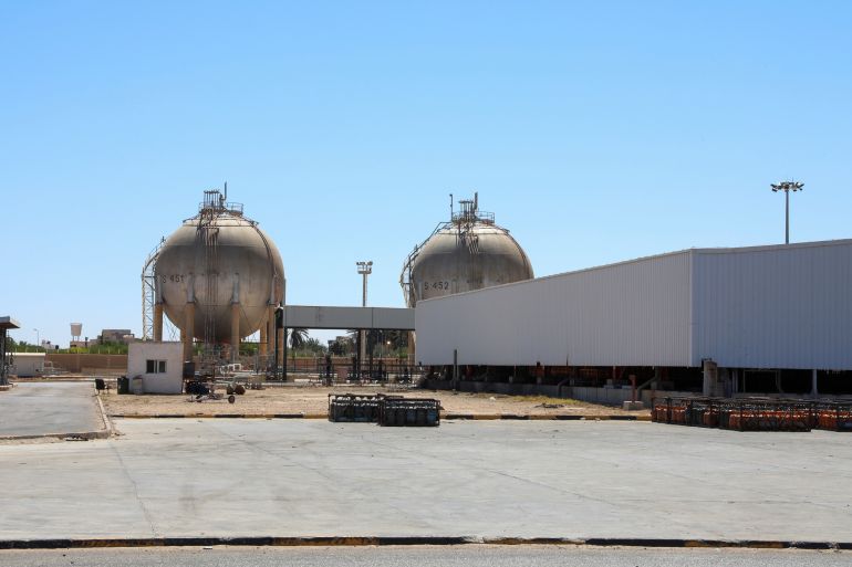 Gas storage tanks are seen at Azzawiya oil refinery, in Zawiyah west of Tripoli