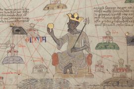 مانسا موسى أو الملك الذهبي، أعظم زعماء امبراطورية مالي، ومن أشهر زعماء أفريقيا والإسلام في القرون الوسطى (ويكي كومنز)