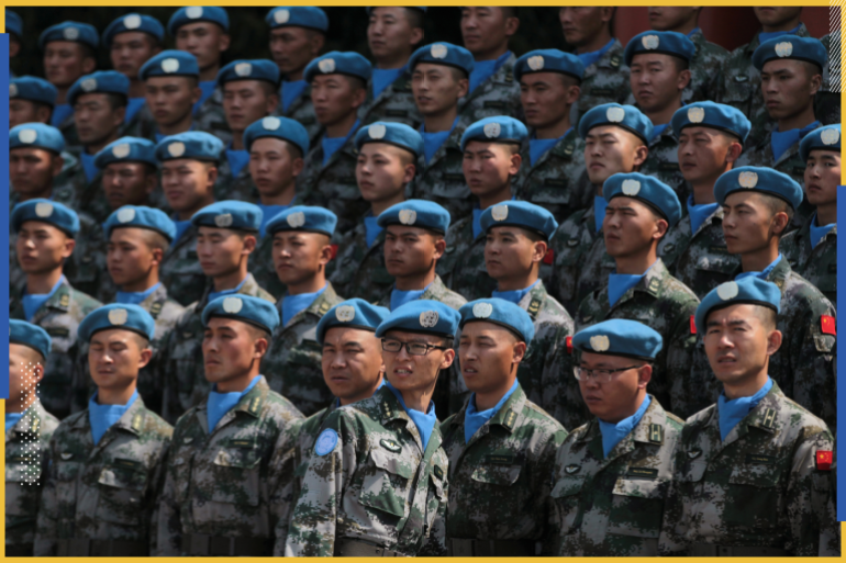 Chinese peacekeepers participate in an oath-taking rally before leaving to join the United Nation peacekeeping operations in Lebanon, in Yuxi, Yunnan province, China May 10, 2019. REUTERS/Wong Campion
