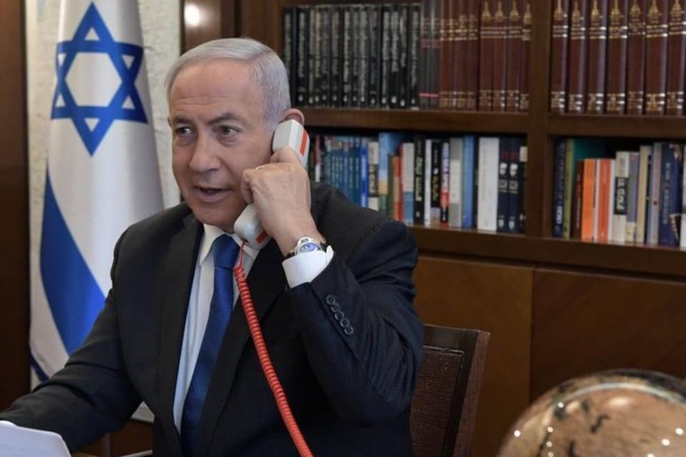 نتنياهو بمحادثة مع ترامب وبن زايد خلال الإعلان عن التوصل لاتفاقية التطبيع بين إسرائيل والإمارات برعاية أميركية