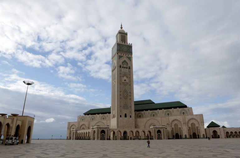 A general view shows the empty esplanade of Hassan II Mosque in Casablanca