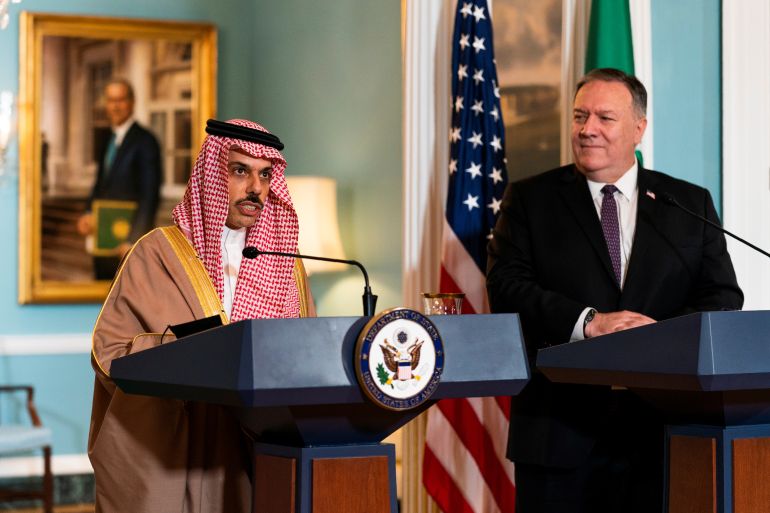 U.S. Secretary of State Mike Pompeo meets with Saudi Minister of Foreign Affairs Prince Faisal bin Farhan Al Saud at State Department in Washington