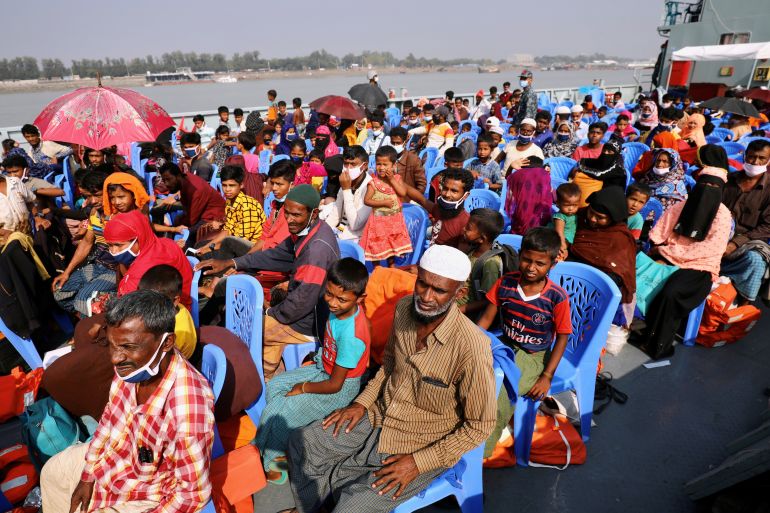 Rohingyas are seen onboard a ship as they are moving to Bhasan Char island in Chattogram, Bangladesh