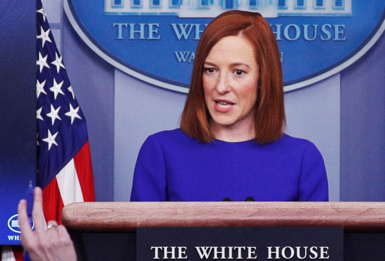 White House Press Secretary Jen Psaki speaks in the James S Brady Press Briefing Room at the White House, after the inauguration of Joe Biden as the 46th President of the United States