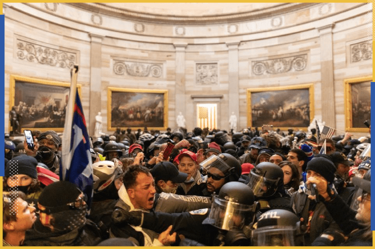Trump supporters storm Capitol building in Washington- - WASHINGTON D.C., USA - JANUARY 6: Police intervenes in US President Donald Trump’s supporters who breached security and entered the Capitol building in Washington D.C., United States on January 06, 2021. Pro-Trump rioters stormed the US Capitol as lawmakers were set to sign off Wednesday on President-elect Joe Biden's electoral victory in what was supposed to be a routine process headed to Inauguration Day.