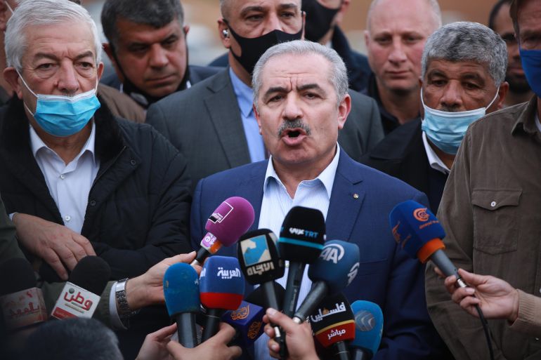 Palestinian Prime Minister Mohammad Shtayyeh and European diplomats visit a village in West Bank
