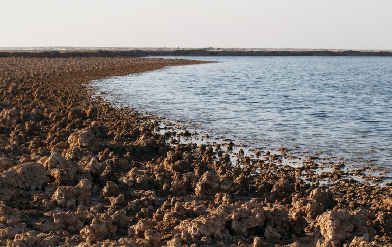 Limestone is seen on the shores of Sawa lake in Samawa