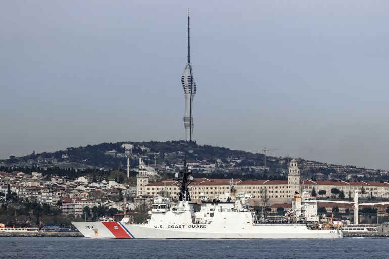 US Coast Guard cutter "USCGC Hamilton" passes through Bosphorus