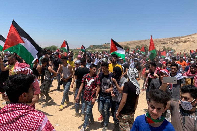 تظاهرات أردنية قرب الحدود مع فلسطين