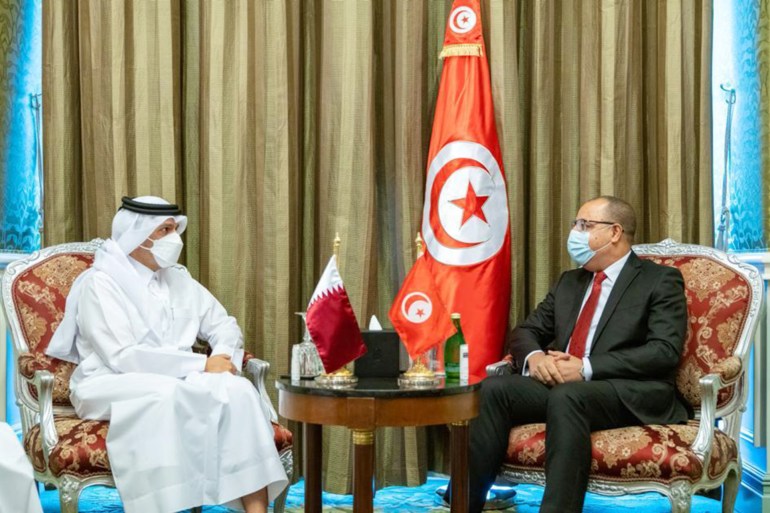 استقبال رئيس الوزراء التونسي هشام المشيشي وزير الخارجية القطري