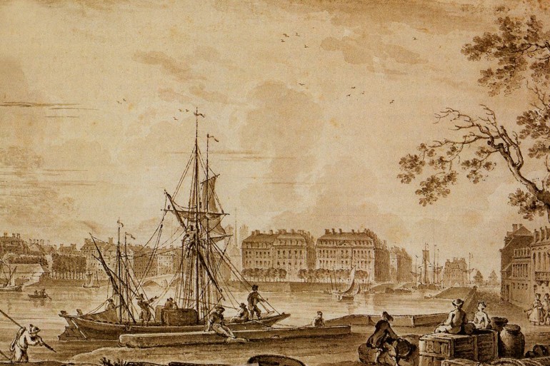 18th century view of Nantes port from l'île Gloriette, attributed to Nicolas Ozanne. - ويكيبيديا