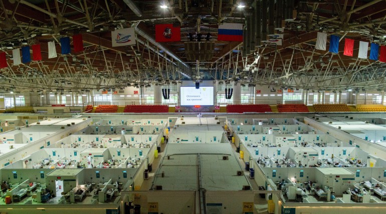 Temporary hospital for COVID-19 patients in the Krylatskoye Ice Palace in Moscow