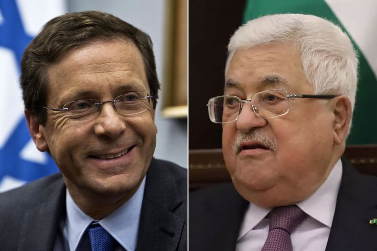 الرئيس الإسرائيلي إسحق هرتسوغ ونظيره الفلسطيني محمود عباس