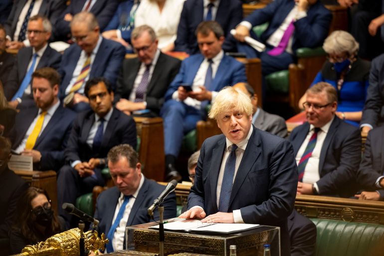 Britain's Prime Minister Boris Johnson speaks during a debate on the situation in Afghanistan