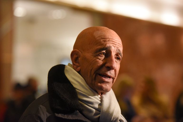 Tom Barrack speaks with members of the press at Trump Tower in New York City