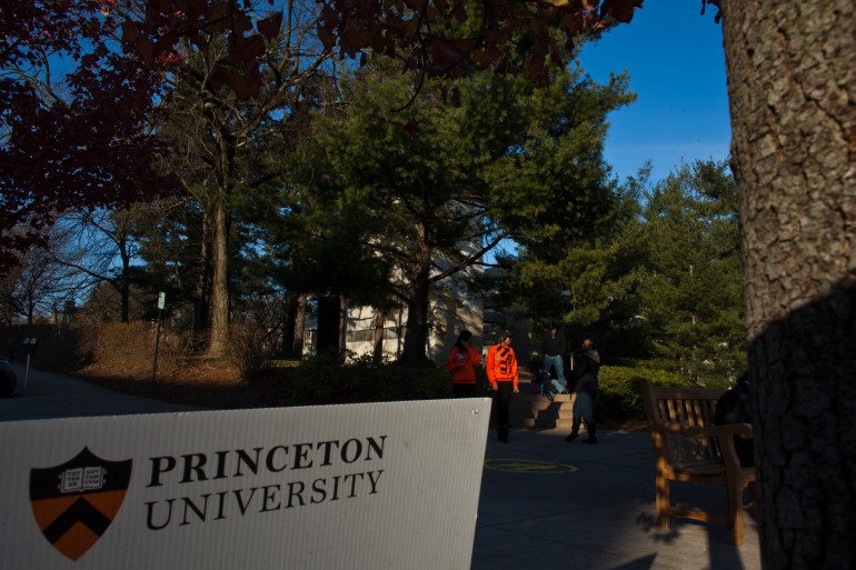Students walk around the Princeton University campus in New Jersey