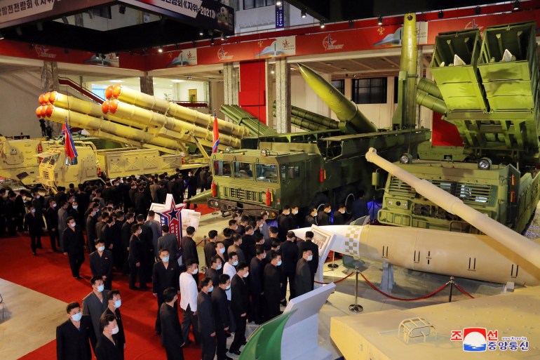 Defence Development Exhibition "Self-Defence-2021" at the Three-Revolution Exhibition House in Pyongyang
