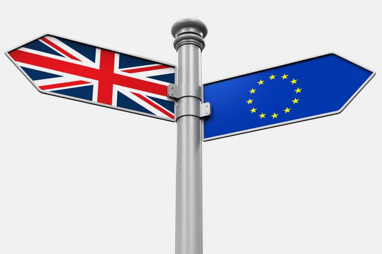 Brexit Direction Sign; Shutterstock ID 380279287; purchase_order: AJA; job: aja; client: net; other: