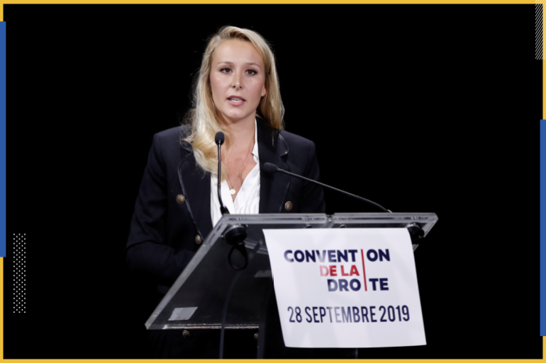 Marion Marechal, former far-right lawmaker delivers a speech during the Convention de la Droite meeting in Paris, France, September 28, 2019. REUTERS/Benoit Tessier