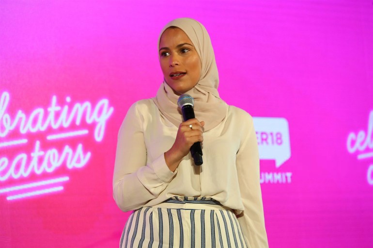 NEW YORK, NY - AUGUST 09: Dr. Alaa Murabit speaks during the #BlogHer18 Creators Summit at Pier 17 on August 9, 2018 in New York City. (Photo by Astrid Stawiarz/Getty Images)