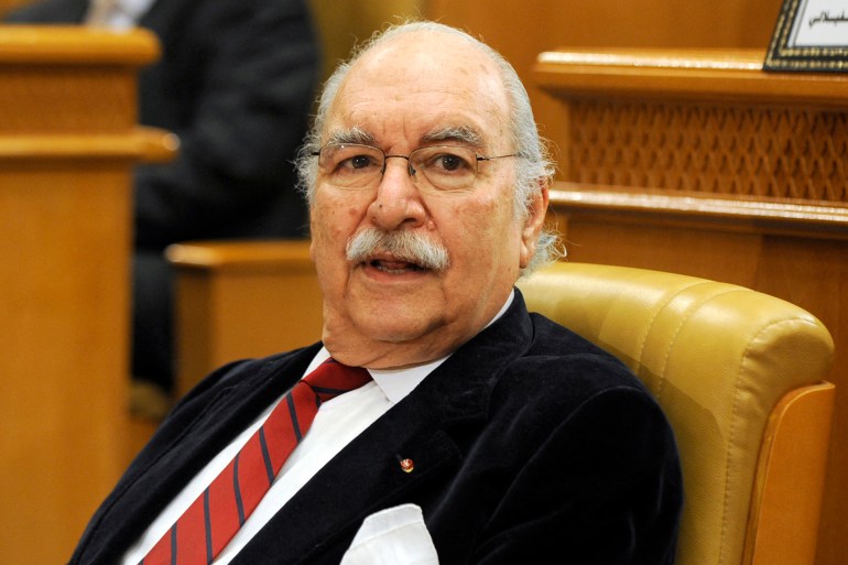 Tunisia's former president Fouad Mbazaa attends the opening of a conference on justice under the transitional regime in Tunis on April 14, 2012. AFP PHOTO / FETHI BELAID (Photo by FETHI BELAID / AFP)