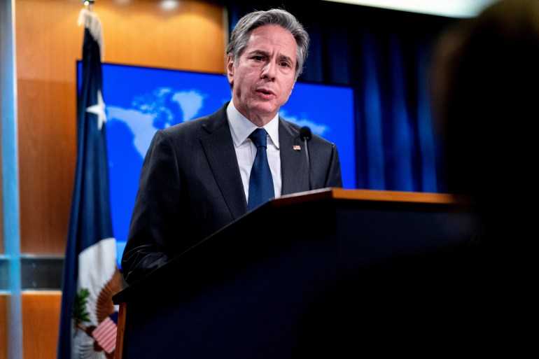 U.S. Secretary of State Blinken speaks about Russia and Ukraine at State Department in Washington