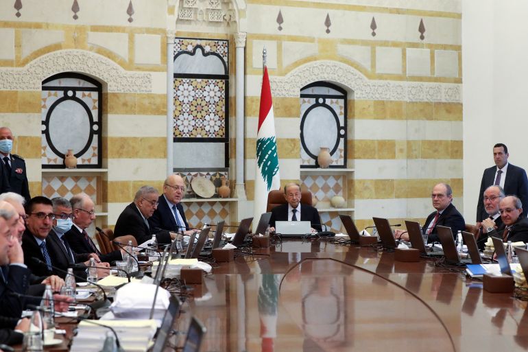 Lebanon's President Michel Aoun heads a cabinet meeting at the presidential palace in Baabda