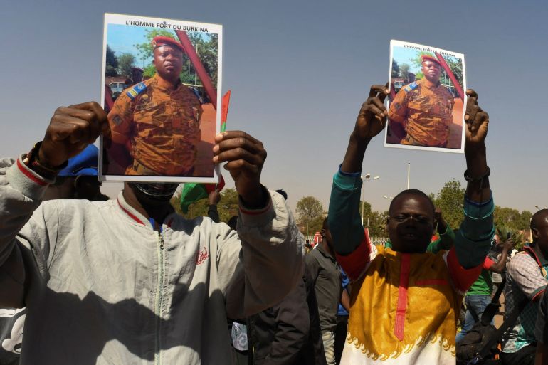 People gather in support of a coup that ousted President Roch Kabore, in Ouagadougou,
