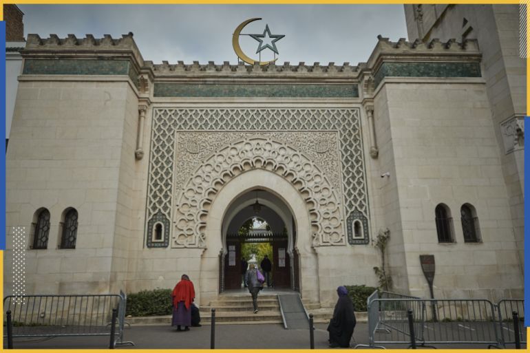 PARIS, FRANCE - OCTOBER 30: Worshippers arrive at The Grand Mosque in Paris on October 30, 2020 in Paris, France. The prayers took place under increased security as President Macron announced the number of soldiers patrolling the streets and guarding places of worship and schools would rise from 3,000 to 7,000. (Photo by Kiran Ridley/Getty Images)